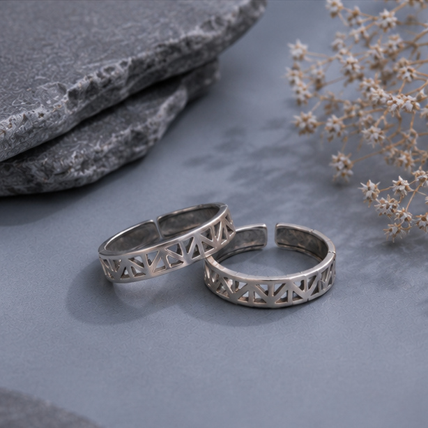 Geometric Lattice 925 Sterling Silver Toe Ring Set - Image 4