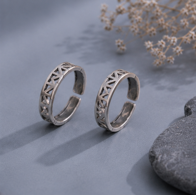 Geometric Lattice 925 Sterling Silver Toe Ring Set - Image 2