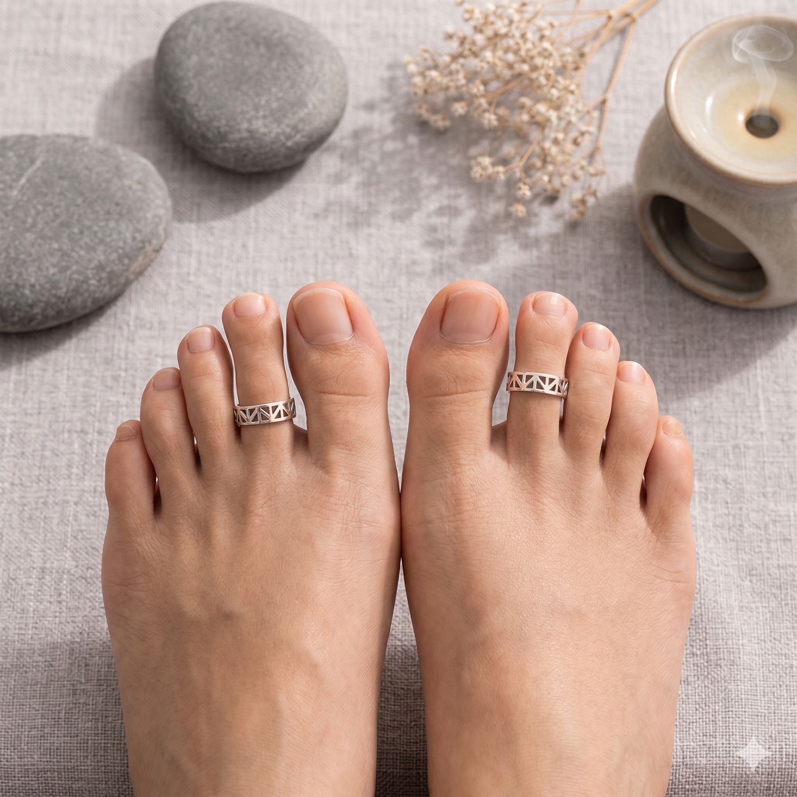 Geometric Lattice 925 Sterling Silver Toe Ring Set - Image 3