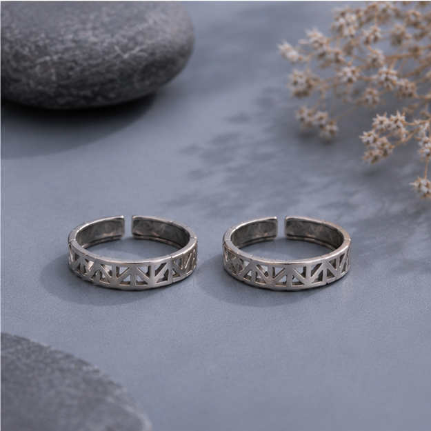 Geometric Lattice 925 Sterling Silver Toe Ring Set