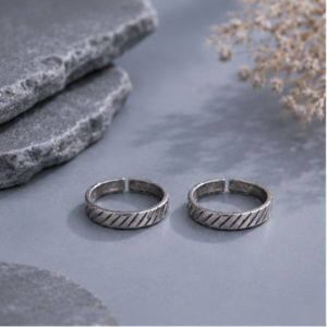 Linear Texture 925 Sterling Silver Toe Ring Set