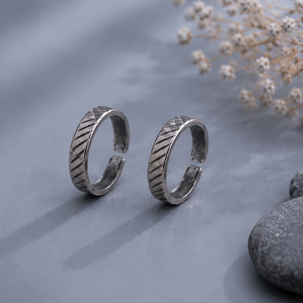 Linear Texture 925 Sterling Silver Toe Ring Set - Image 3