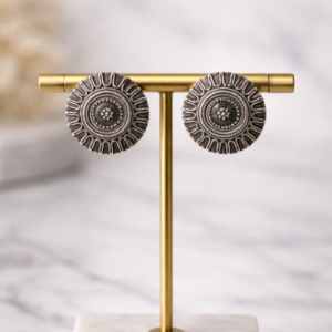 Oxidised Silver Tribal Mandala Stud Earrings