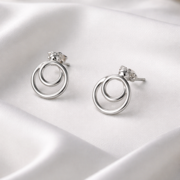 Minimalist Double Circle Silver Stud Earrings