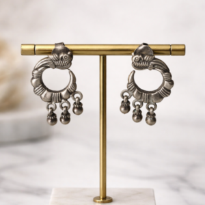 Silver Mayur Tribal Jhumka Hoops with Dangling Ghungroo Drops