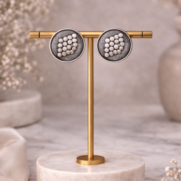 Oxidised Silver Textured Dot Cluster Stud Earrings