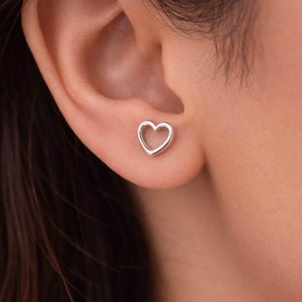 Minimalist Silver Heart Stud Earrings - Image 2