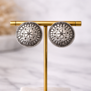 Oxidised Silver Floral Mandala Statement Stud Earrings