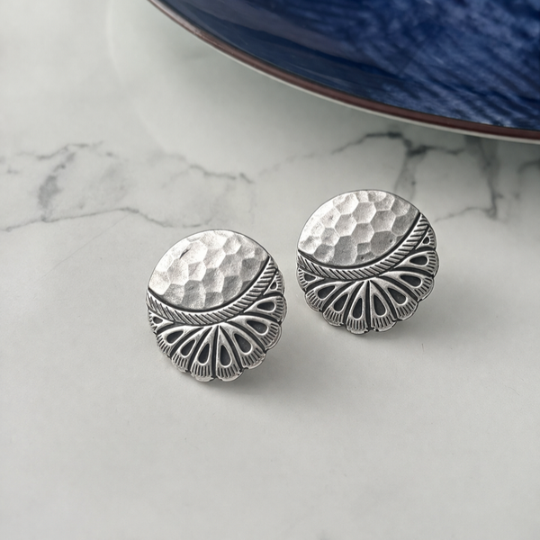 Oxidised Silver Hammered Dome Statement Stud Earrings