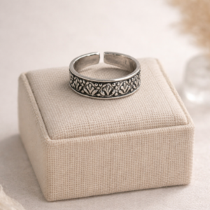 Oxidised Sterling Silver Floral Toe Ring