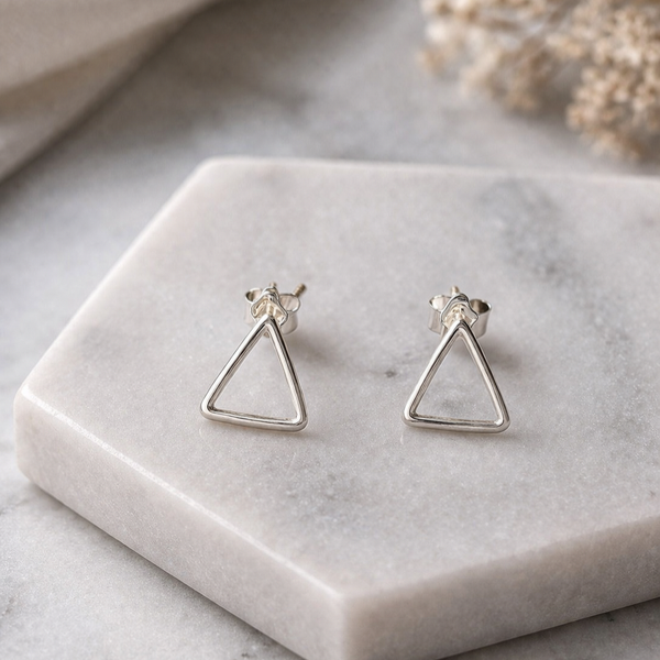 Minimalist Triangle Silver Stud Earrings