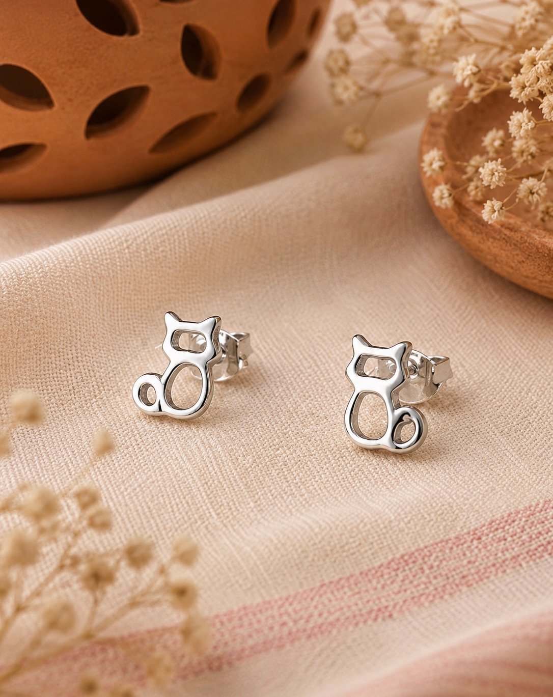 Whimsical Kitty Silhouette Sterling Silver Studs - Image 2