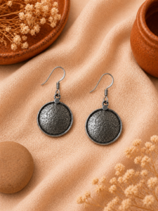 Rustic Hammered Disc Drop Earrings – 925 Sterling Silver