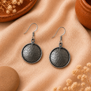 Rustic Hammered Disc Drop Earrings – 925 Sterling Silver