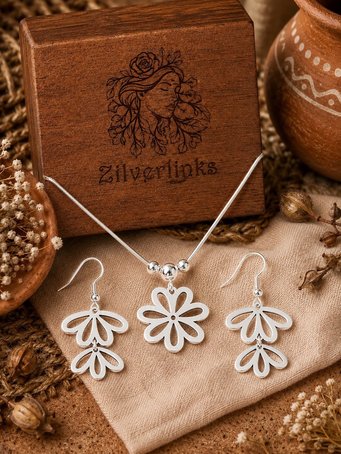 Bloom Grace Pendant & Earrings Set – 925 Sterling Silver - Image 3